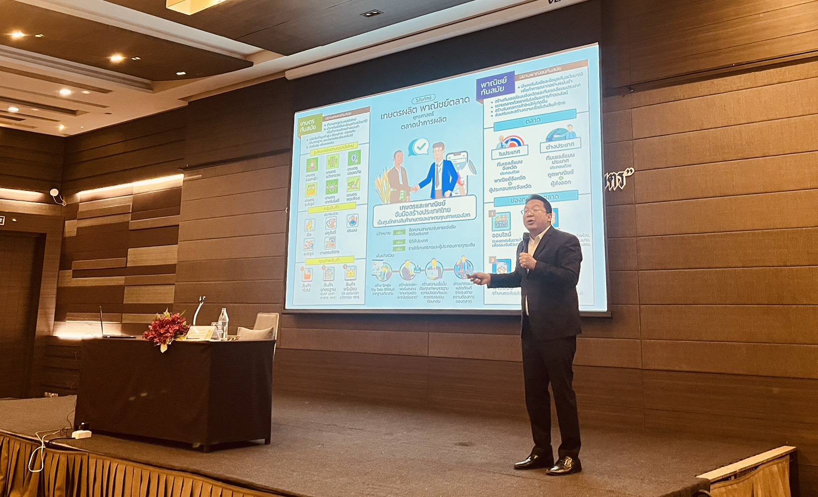 Dr. Krit Iemthanon (Ph.D.), Director of the Center for Agricultural Information, was assigned by Mr. Peeraphan Korthong, Secretary-General of the Office of Agricultural Economics, to serve as a speaker at the seminar entitled “Proactive Technology Transfer for Cost Reduction in Rice Production through Agricultural Mechanization”